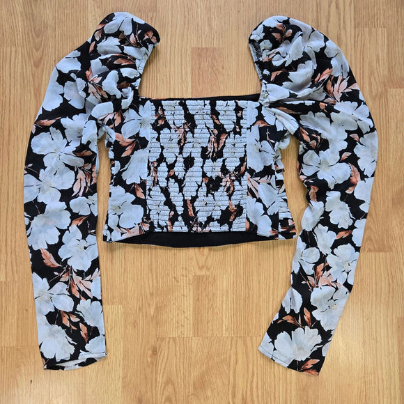 Abercrombie & Fitch Womens Cottage Boho Romantic Floral Ruched Puff Sleeve Top - Picture 4 of 12